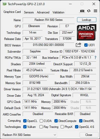 Sapphire NITRO+ RX 580 8 GB 3