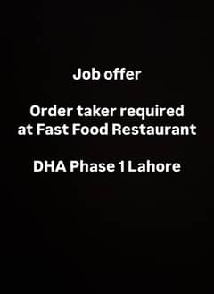 order taker required for fast food restaurant DHA