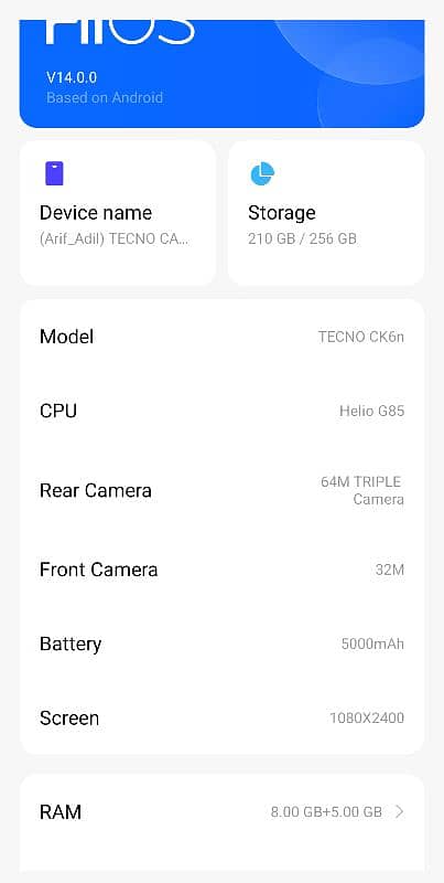 Tecno camon 20 8+8 =16 gb 256 gb 4