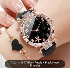 Women's Fashion Watch + Heart Chain Bracelet Set