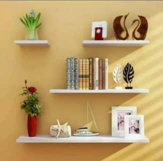 Wall Mounted White & Black Floating Shelves, Book Storage Rack Shelf 3