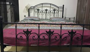 Rod iron Bed with 2 side tables , and 5 seater sofa set.