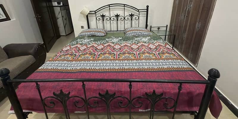 Rod iron Bed with 2 side tables , 5 seater sofa set & 1 SofaCumbed 1