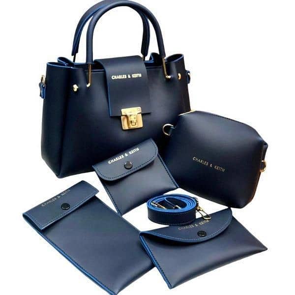 Stylish Woman's 5 Pcs Faux Leather Hand Bag Set 0