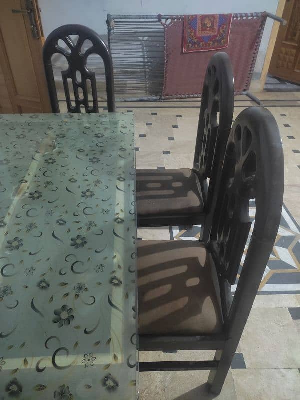 dining table ,6 wooden chairs with poshes for sale 1