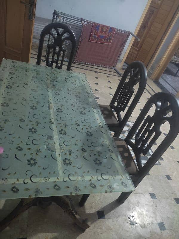 dining table ,6 wooden chairs with poshes for sale 3