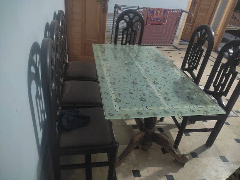 dining table ,6 wooden chairs with poshes for sale 5