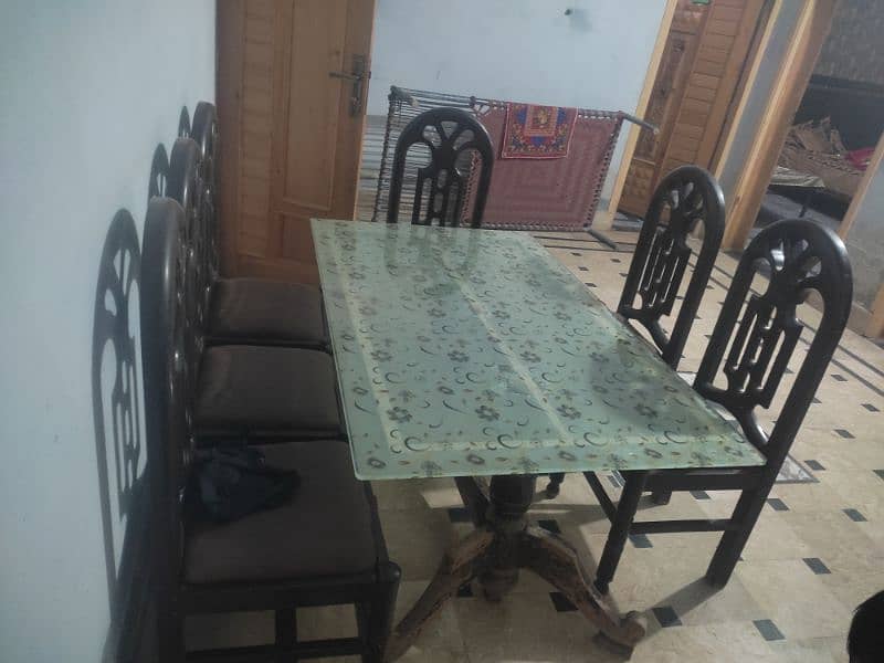 dining table ,6 wooden chairs with poshes for sale 6