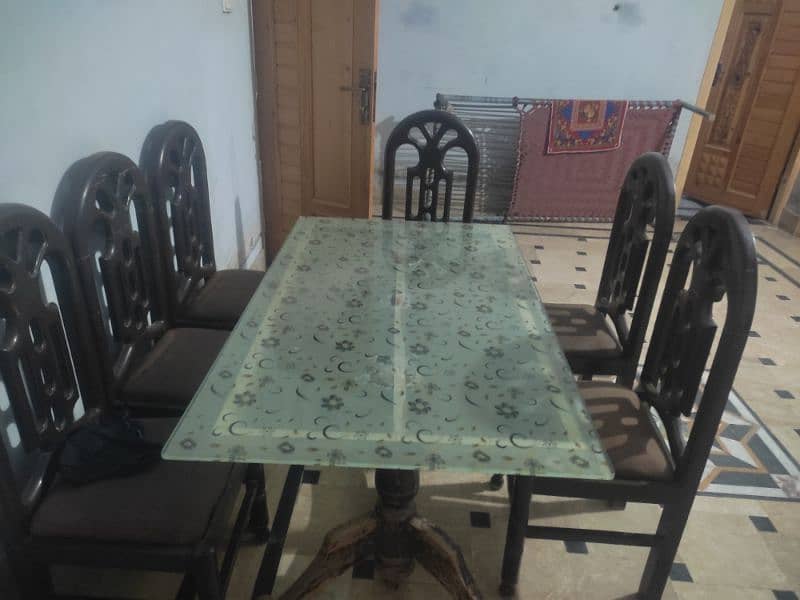 dining table ,6 wooden chairs with poshes for sale 7