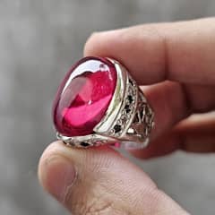 Big 35 Carat Anari Yaqoot Ruby Handmade Silver Ring