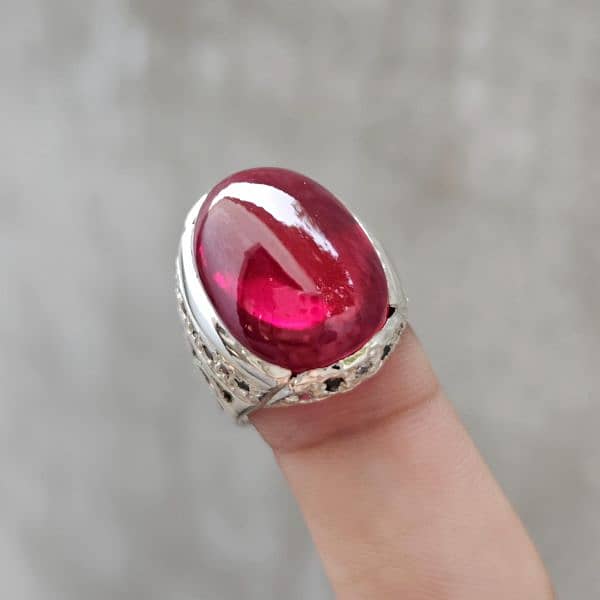 Big 35 Carat Anari Yaqoot Ruby Handmade Silver Ring 2