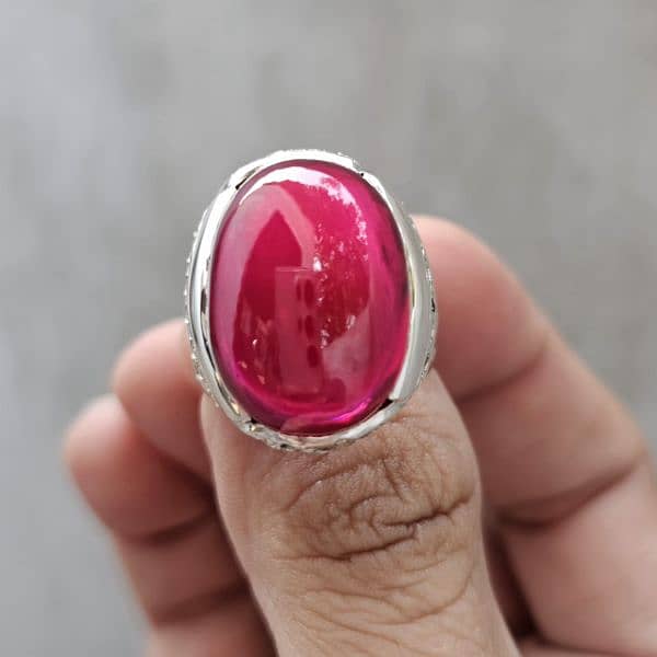 Big 35 Carat Anari Yaqoot Ruby Handmade Silver Ring 3