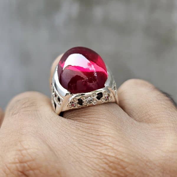 Big 35 Carat Anari Yaqoot Ruby Handmade Silver Ring 5