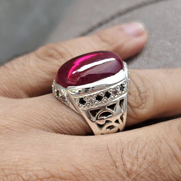 Big 35 Carat Anari Yaqoot Ruby Handmade Silver Ring 7