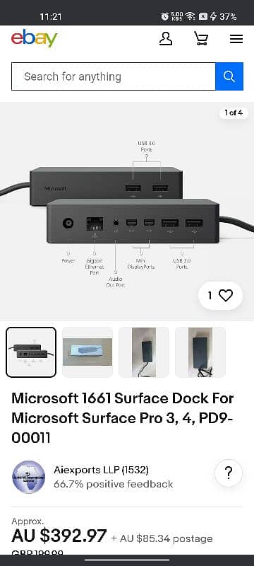 Microsoft Surface Dock 1661 Laptop Pro Go 1 2 3 4 5 6 Display Ethernet 4