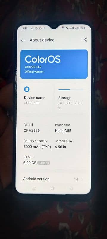 Oppo A38 8/128 condition 10/10 0