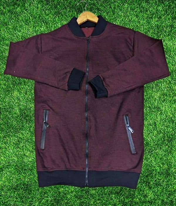 Men's Fleece Bombor Jacket Maroon Plain Style 0