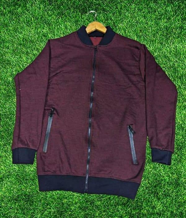 Men's Fleece Bombor Jacket Maroon Plain Style 1