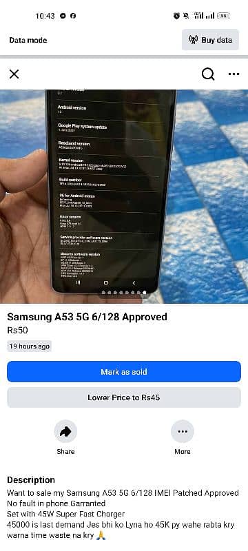 Samsung A53 5G 6/128 Approved 7