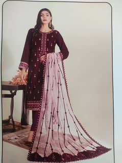 Brand New Bareeze 3-Piece Stitched Velvet Suit for Sale