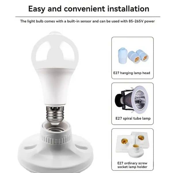 Motion Sensor Light Bulb 6W 9W 12W 20W on 85V-220V Infrared Smart LED. 4