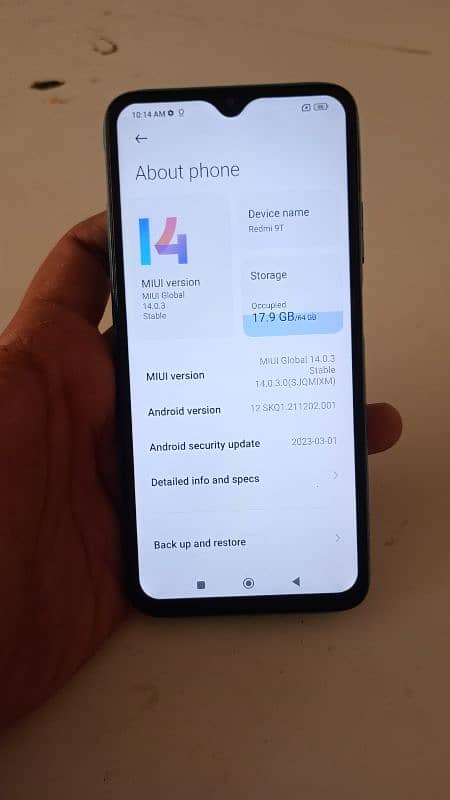 Redmi 9t 4/64 android version 14 only mobile 0