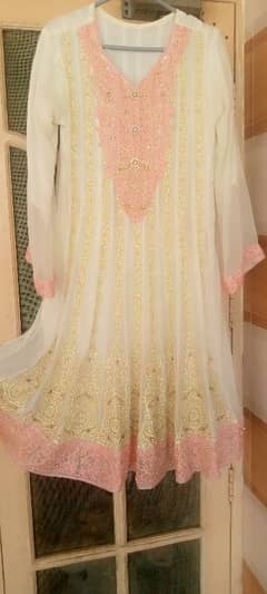 T-pink and off white 3pc  Anarkali frock