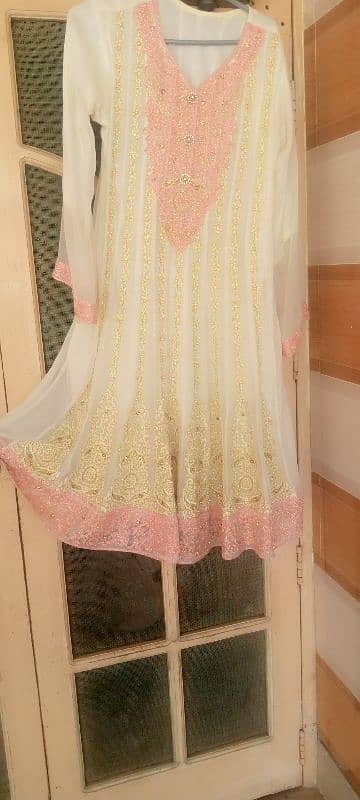 T-pink and off white 3pc  Anarkali frock 2