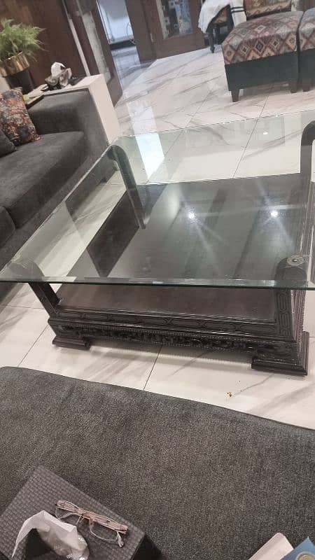 Solid Sheesham Wood Center Table With Thick Glass 0