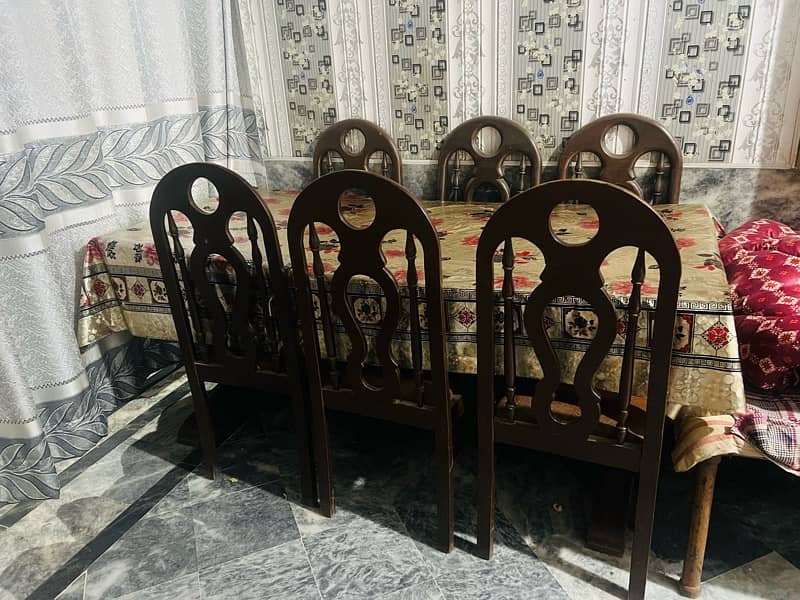 Pure wood Dining table with 6 chairs 2