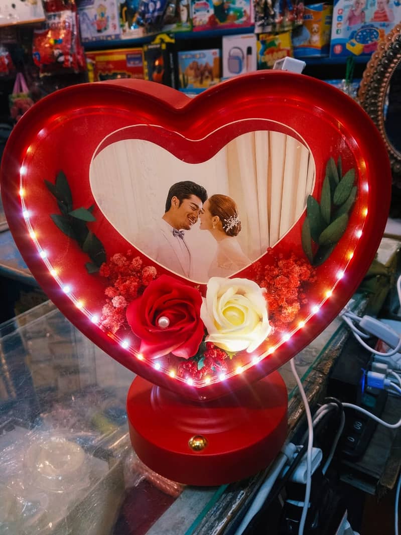 Personalised Heart Shape Led Photo Frame with flowers touch sensor 0