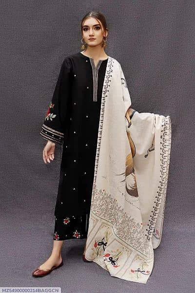 (Free Delivery) 3 Pcs Women's Unstitched (Dhanak) Embroidered Suit 2