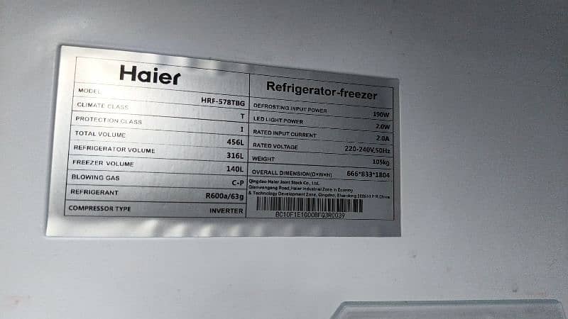 Haier Refigreater model HRF 578TBG 0