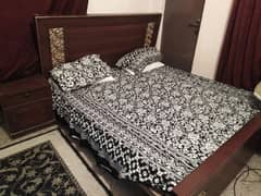 Wooden Bed with 2 Side Tables and Mattress