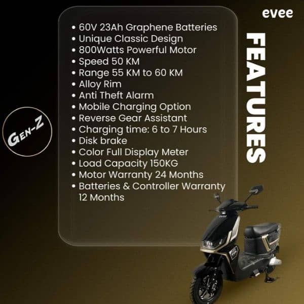 NEW EVEE GEN-Z ELECTRIC SCOOTER UNIQU CLASSIC DESIGN BLACK, UNUSED 3