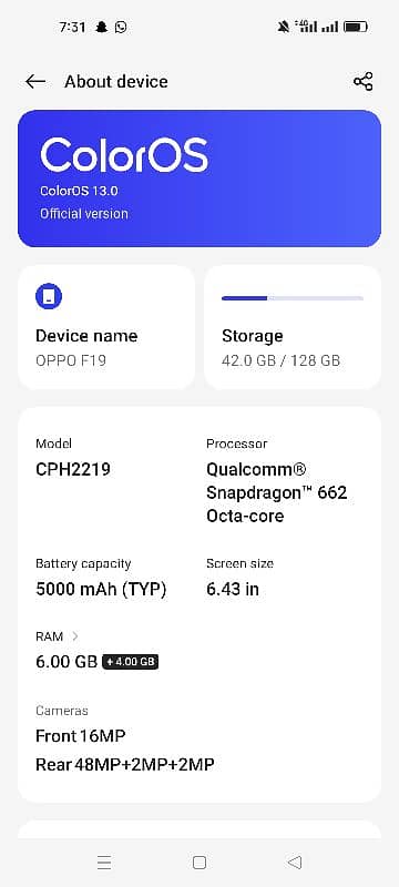 OPPO F19 6+8Gb Ram 128Gb Rooom with full box no shades 10by10 4