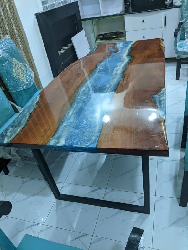 Epoxy-resin river wooden dining table 4