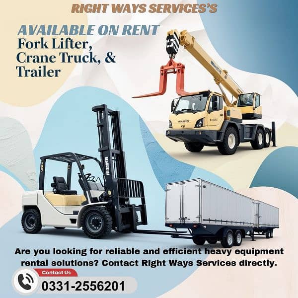 Fork Lifter, Crane truck, and Trailer Available For Rent 0