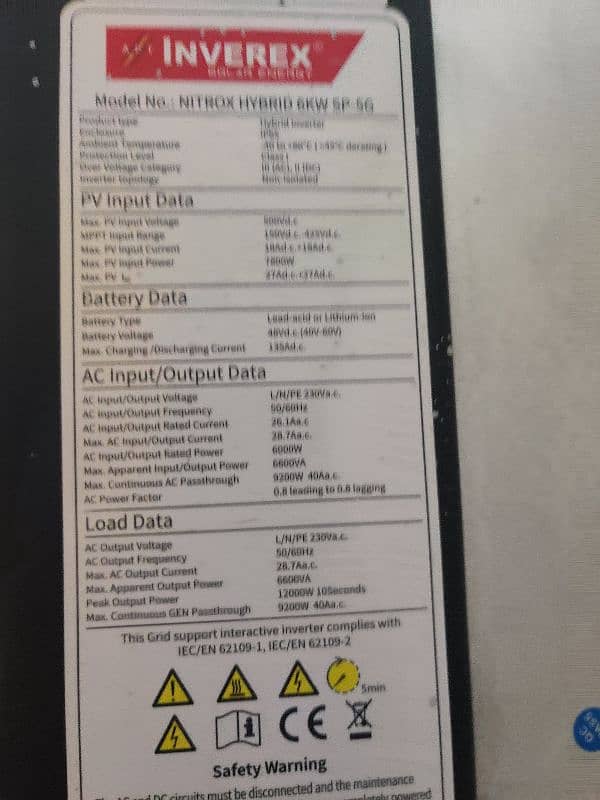 Solar inverter / Nitrox 6kw under warranty 1