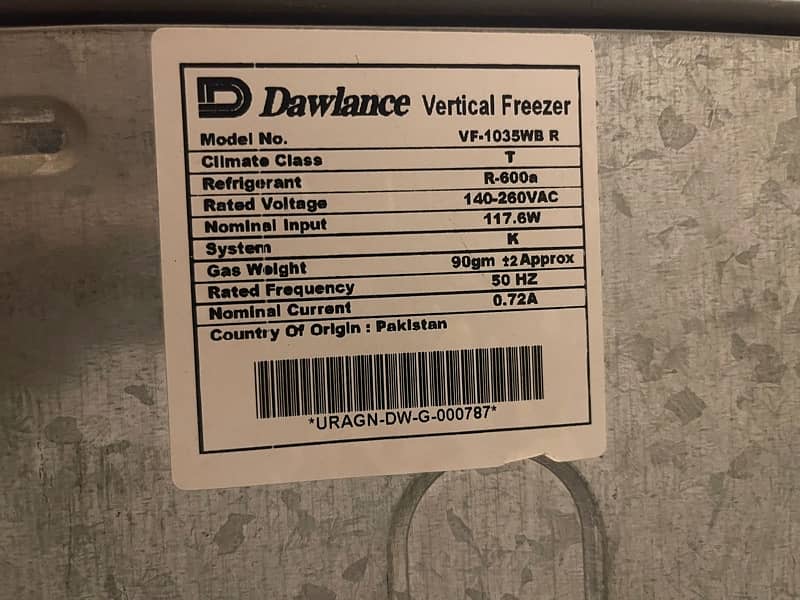 Dawlance vertical Freezer 8