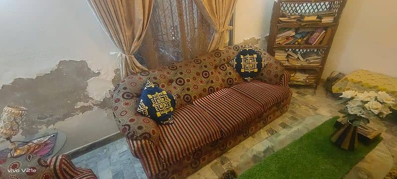 7-seater sofa set + 2 Fanoos + 2 tables +Curtains and Book Bamboo Rack 1