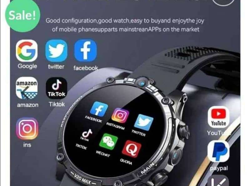 Smart Android Watch with Dual Cameras, SIM Port & Bluetooth 4