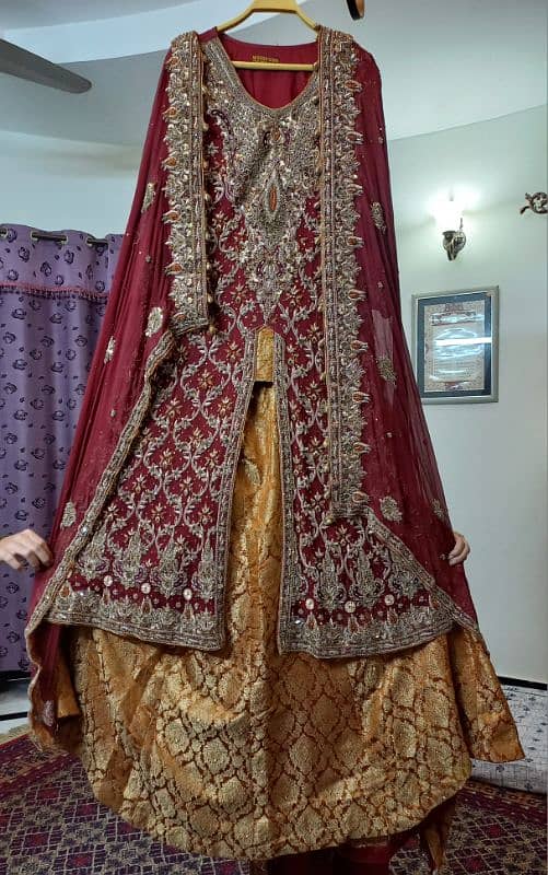 Maroon Bridal Dress | Lehnga & Frok | Mohsin Sons | Baraat | Shefoon 1