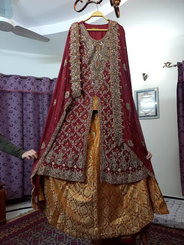 Maroon Bridal Dress | Lehnga & Frok | Mohsin Sons | Baraat | Shefoon 0