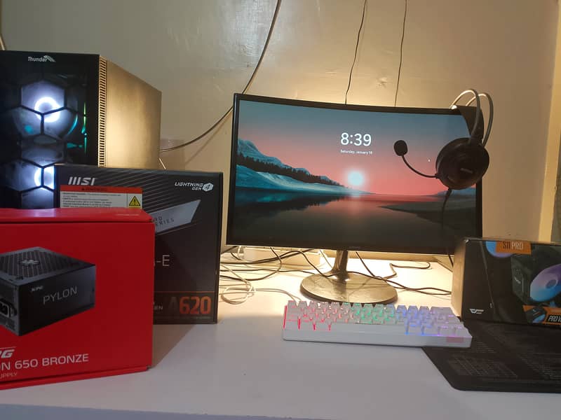 Gaming PC - Ryzen 5 7500-F RX 570 GPU Monitor, Table Chair & Keyboard 0