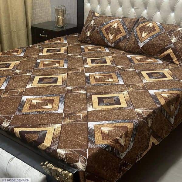 3 PCs crystal cotton prented double bed sheet 1