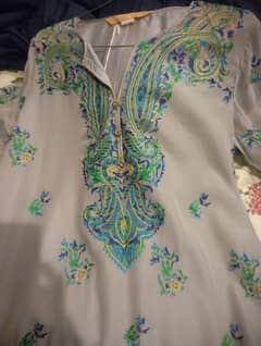 Nishat Gold shirt (qameez) in grey colour hand embroidered SIZE  L