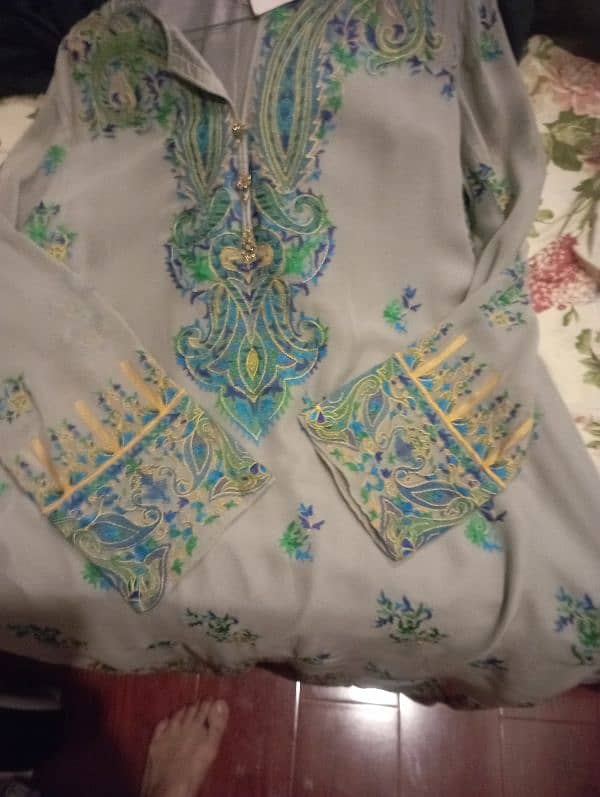 Nishat Gold shirt (qameez) in grey colour hand embroidered SIZE  L 3