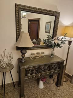 console mirror, carved chairs and Kashmiri chairs