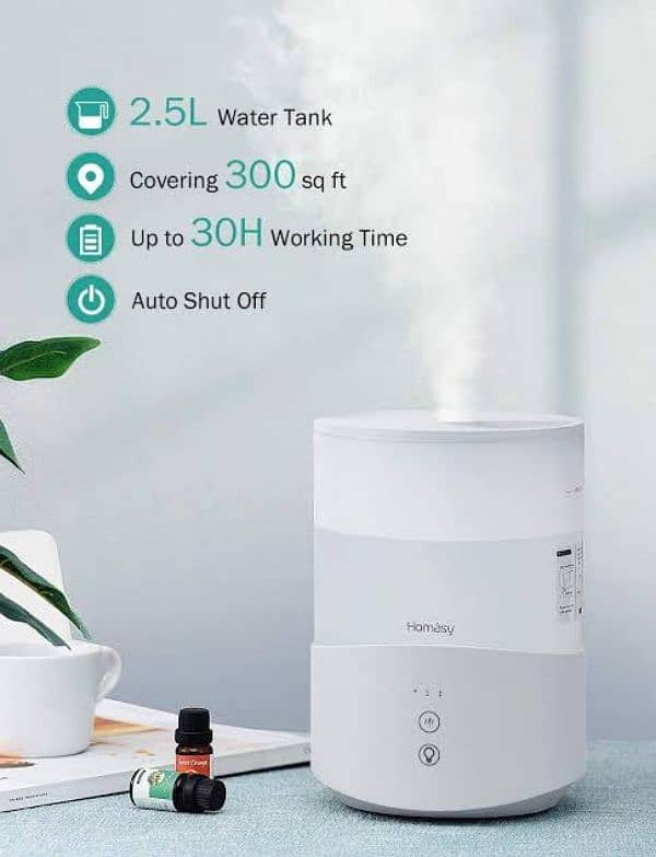 Homasy Cool Mist Humidifier 2.5L, Essential Oil Diffuser with 7-Colour 2